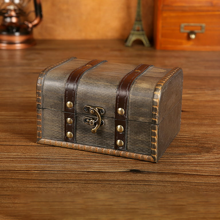 Wanwan Jewelry Organizer Box Vintage High Capacity Antique Wooden Mini Treasure Chest Storage Box for Home, Adult Unisex, Size: Large, Gray