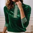 thumbnail image 2 of Arlun Women's Neck Velvet Tops Long Sleeve Dressy Work T-Shirts Casual Fashion Comfy Rhinestone Velour Plus Size Blouse Base Layer Tee for Warmth and Style Dark Green XL, 2 of 5