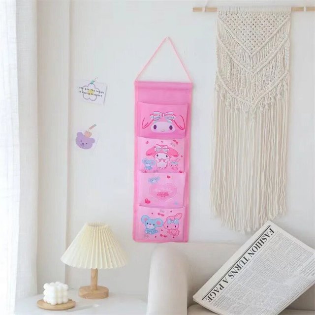 Bolsa de almacenamiento Kawaii Sanrio montada en la pared, bolsas de clasificación, bolsa organizadora de melodía Kuromi, Cocina Para el hogar, gatito, bolsillos de almacenamiento, dormitorio