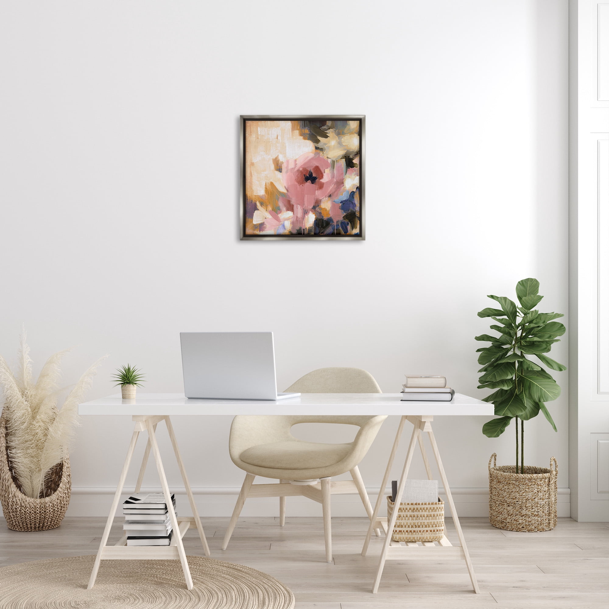 Stupell Industries Abstract Pink Blossom Botanical & Floral Painting Gray Floater Framed Canvas Art Print Wall Art, 25 x 25