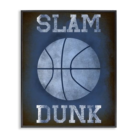 Stupell Industries Contemporary Slam Dunk Navy Blue Sports Black Framed Giclee Art, 11 x 14, by Marcus Prime