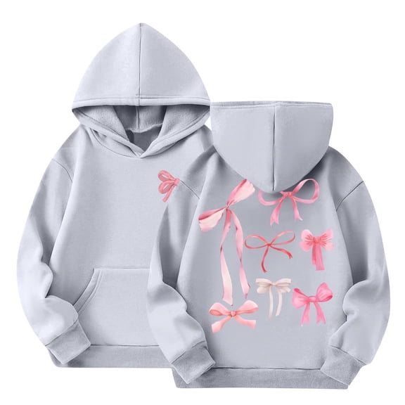 Big Kids' Hooded Sweatshirt Boys Girls Fall Winter Bow Print Hoodie Long Sleeve Casual Pullover Top with Pockets, Activewear 2-14Y