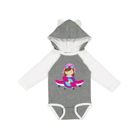 

Inktastic Pilot Girl Airplane Plane Flying Brown Hair Gift Baby Girl Long Sleeve Bodysuit
