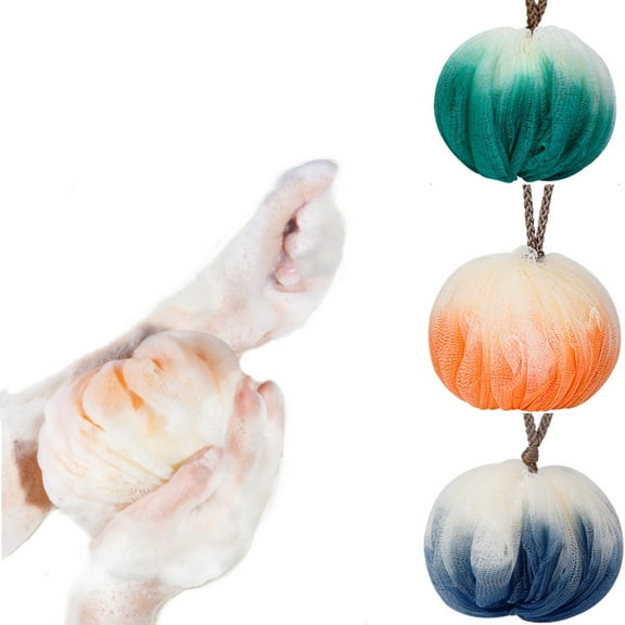 Scheam Bath Sponge Shower Loofahs (60g/Pcs) Mesh Pouf Bath Scrunchies Body Wash Puff Pack of 3（Orange & Blue & Green）