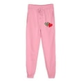 thumbnail image 2 of VOONCAS Women's Pink Loose Sweatpants - 100% Polyester Soft Breathable, Elastic Waist with Drawstring, Leopard & Red Heart Patterns, Size S for Daily Leisure/Jogging, 2 of 5