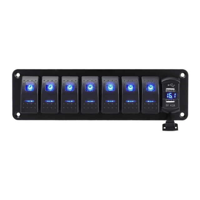 Panel de interruptor de balancín 4.2A Voltímetro de cargador USB doble para el automóvil Marine de botes 8 pandillas