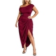 thumbnail image 2 of Ayolanni Solid Dresses for Women Short Sleeve Crew Neck Off the Shoulder Maxi Cocktail Dress Wedding Guest Plus Size Elegant Sundress Red XL, 2 of 6
