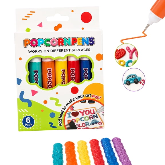 Popcorn Pens, 2026 New Popcorn Pens Puffy 3D Art, 6 Colors DIY Bubble Popcorn Drawing, Works On Different Surfaces