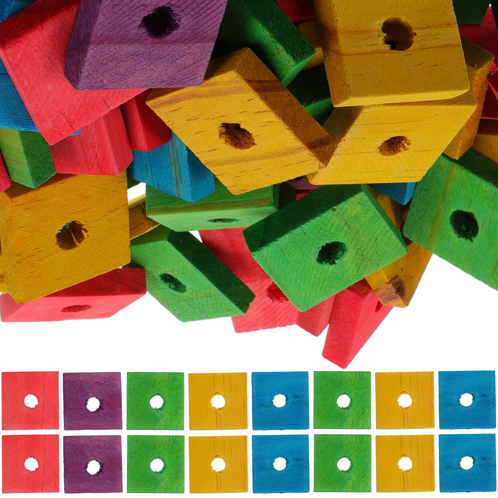 100Pcs Bird Toy Wooden Blocks Parrot Chewing Toys Mini Wood Chips Small Animals Cage Accessories for DIY Playing Chewing