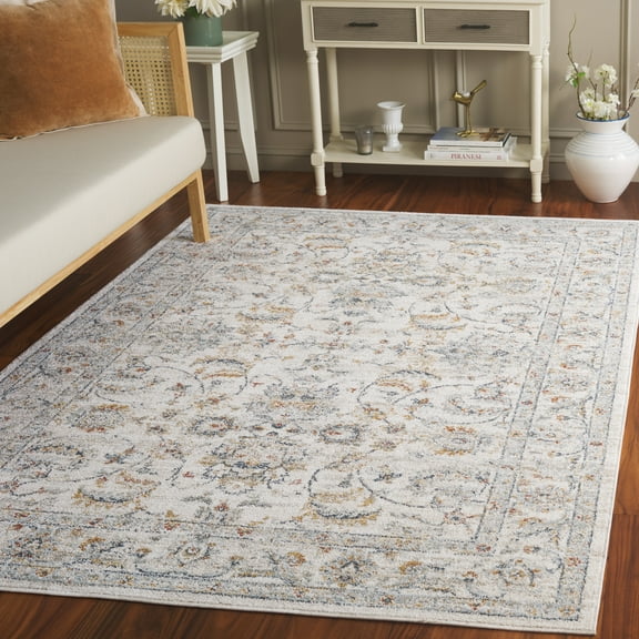 SAFAVIEH Avalon Malandra Floral Polyester Area Rug, Ivory/Light Blue, 5'3" x 7'6"
