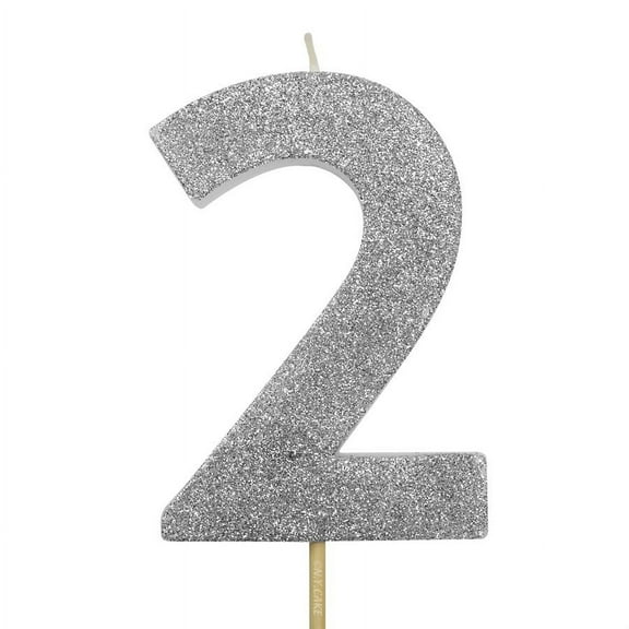 Silver Glitter Number 2 Candle 4"