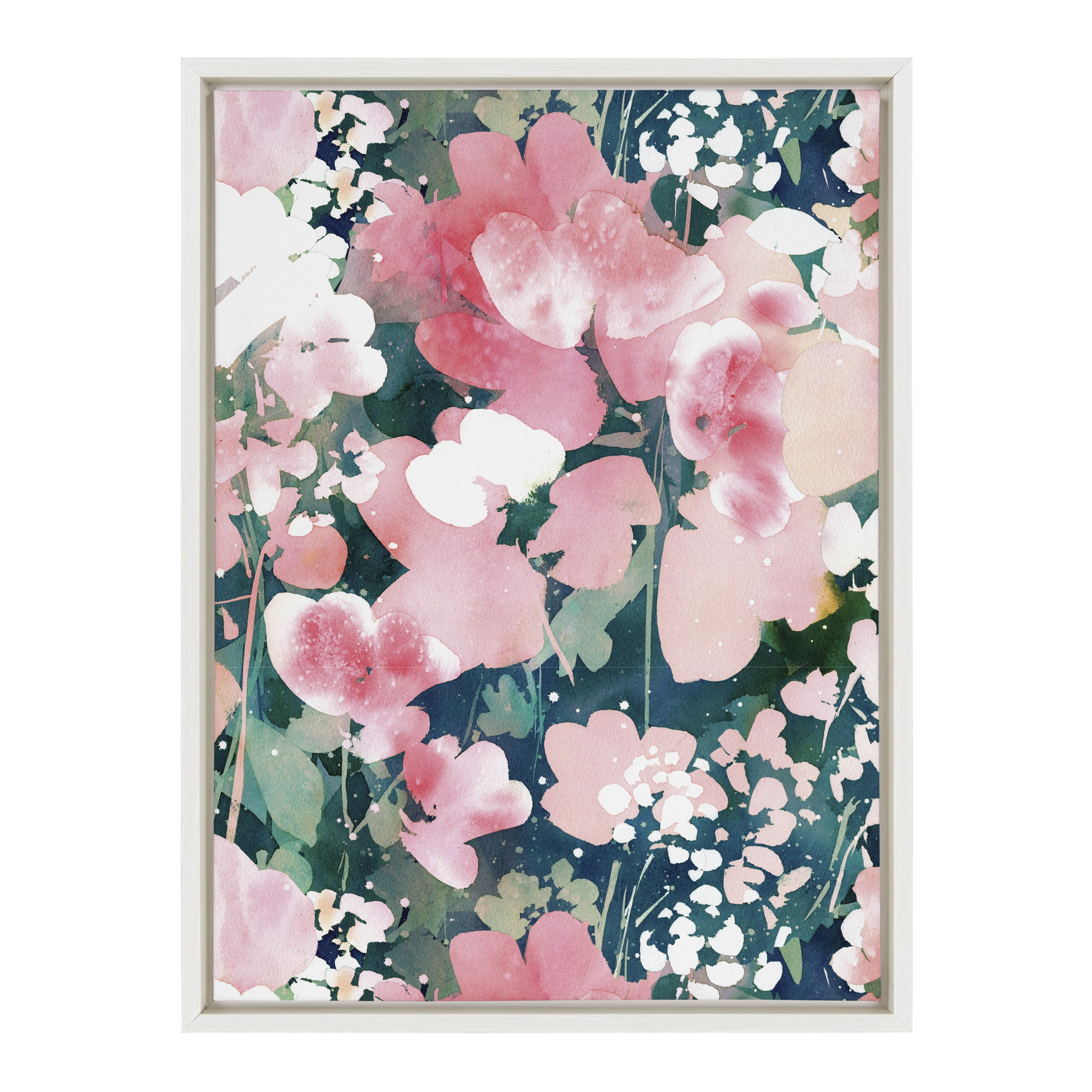Ember Interiors Sylvie CI Sunrise Garden Pattern Framed Canvas Wall Art by CreativeIngrid, 18x24 White, Casual Chic Floral Wall Décor