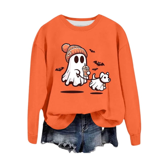 WEAIXIMIUNG Chandails en Molleton pour Femmes Coupe Ample Automne Imprimé Col Rond Pull Décontracté Manches Longues Blouse Ample