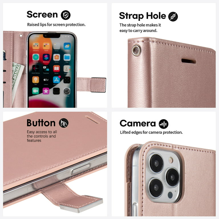 For Apple iPhone 14 Plus Pro Max Leather Credit Card Slot Strap Stand Case  Cover