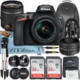 thumbnail image 1 of Nikon D5600 DSLR Camera 24.2MP with 18-55mm + AF FX 50mm Lens + 2 Pcs SanDisk 32GB Memory Card + Tripod + Backpack + ZeeTech Accessory Bundle, 1 of 9