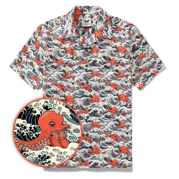 YIUME Hawaiian Shirt For Men Octopus Revelry Shirt 100% Cotton