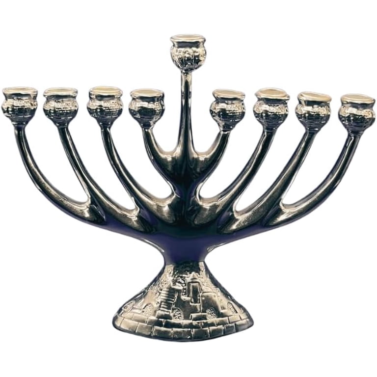 Silver Menorah with Jerusalem Scenes Base photo 3
