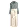 thumbnail image 5 of RFQWOVSR Women's Color Block V Neck Blouse Belted A Line Flowy Midi Skirt 2 Piece Set Boho Casual Summer Dress Outfit XXL, 5 of 5