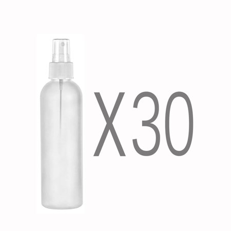 MoYo Natural Labs 4 oz Spray Bottles Fine Mist Empty Travel Containers, BPA Free HDPE Plastic for Essential Oils and Liquids/Cosmetics (Neck 20-410) (Pack of 30, Translucent HDPE Bottle White Spray)