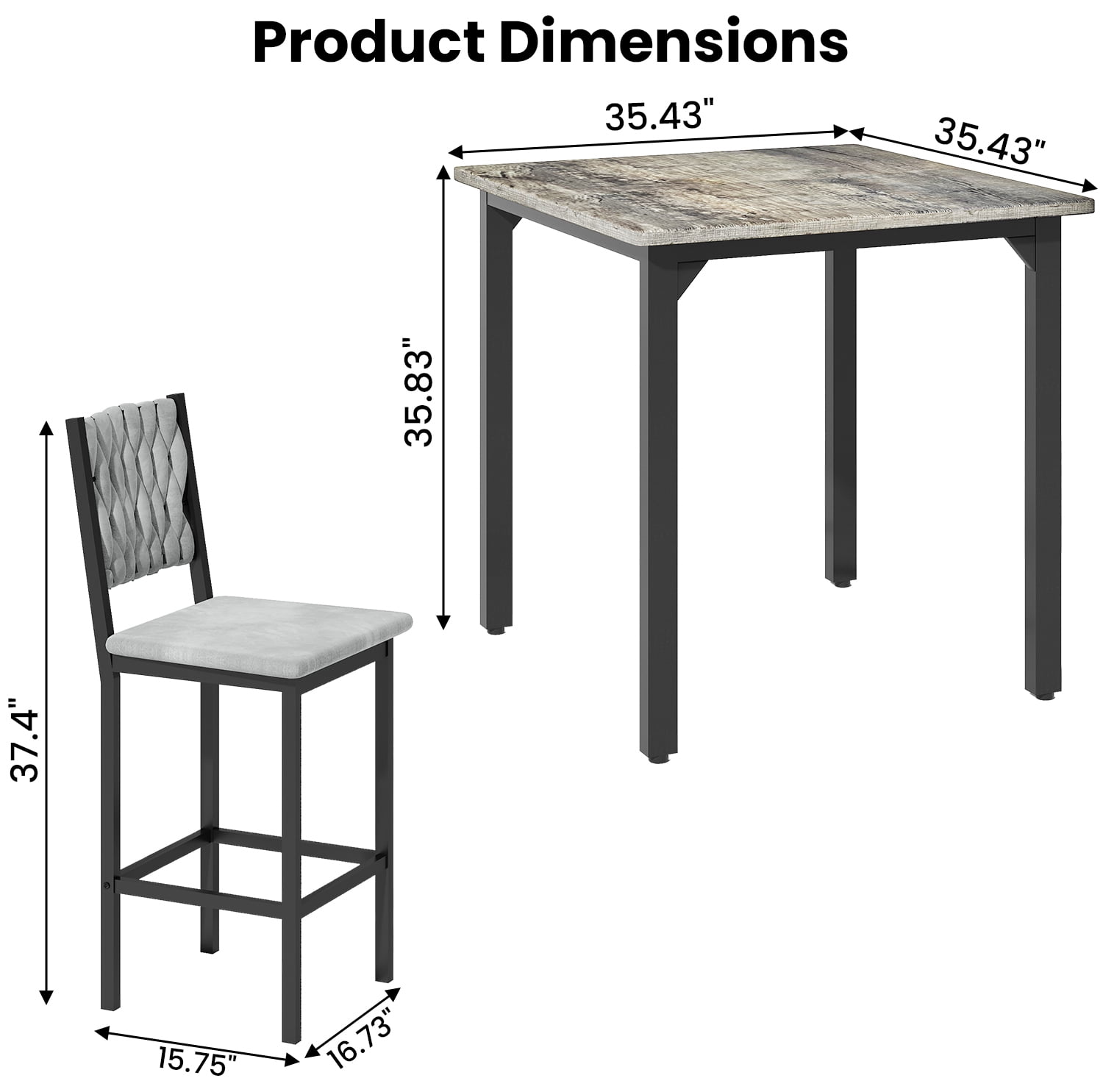MIERES Wooden Kitchen Table and Chairs Set for 4, 36 Inch Dining Room Set for 4 with 4 Velvet High Back Support Chairs for Small Spaces, Gray