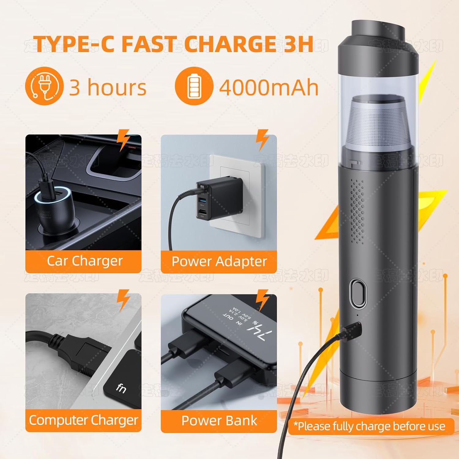 Cordless Handheld Vacuum Cleaner, 16000PA Strong Suction, Lightweight Portable for Car, Home, Office with Accessories