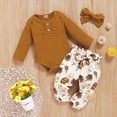 thumbnail image 3 of Kayannuo Baby Girl Clothes Long Sleeve Fall Winter Toddler Baby Girls Long Sleeve Ruffles Romper Bodysuit+Floral Pants Outfits,Brown, 3 of 9