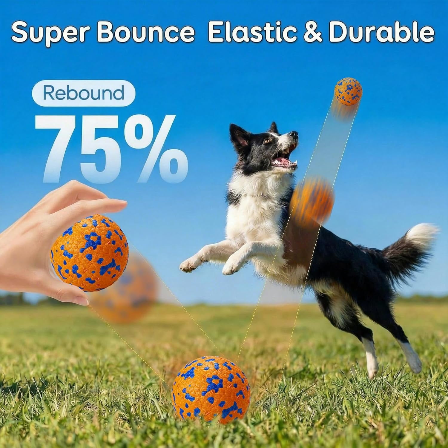 Dog Ball Toys Dog Tennis Ball for Aggressive Chewers Indestructible Bouncy Lightweight Water Toy Fetch Ball for Large Medium and Small Dog White & Orange (2-Pack),Medium (3" diameter)