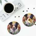 thumbnail image 4 of Fuzoiu Colorful Flower Dog Print Leather Coasters Set,Drink Coasters Set of 4,for Tabletop Protection, Durable PVC Coasters,Home Décor and Housewarming Gift-Round Shape, 4 of 6