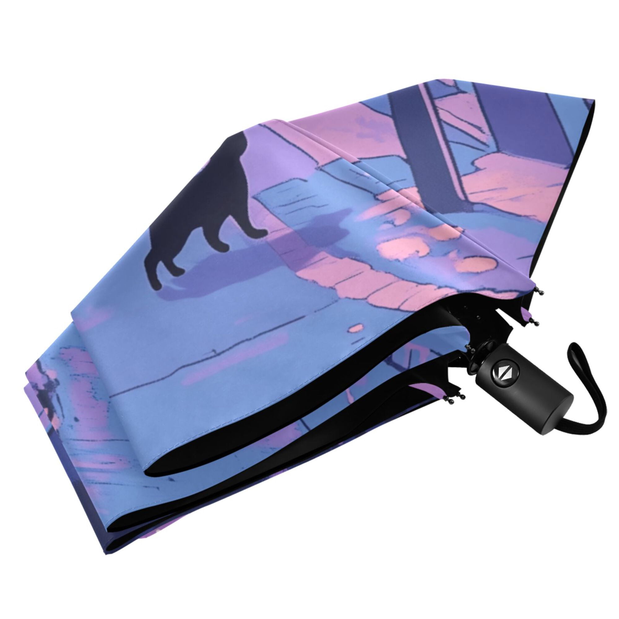 FORMRS Travel Umbrella Folding Auto Open Close Windproof Rain UV Protection, Cat Walking in Street