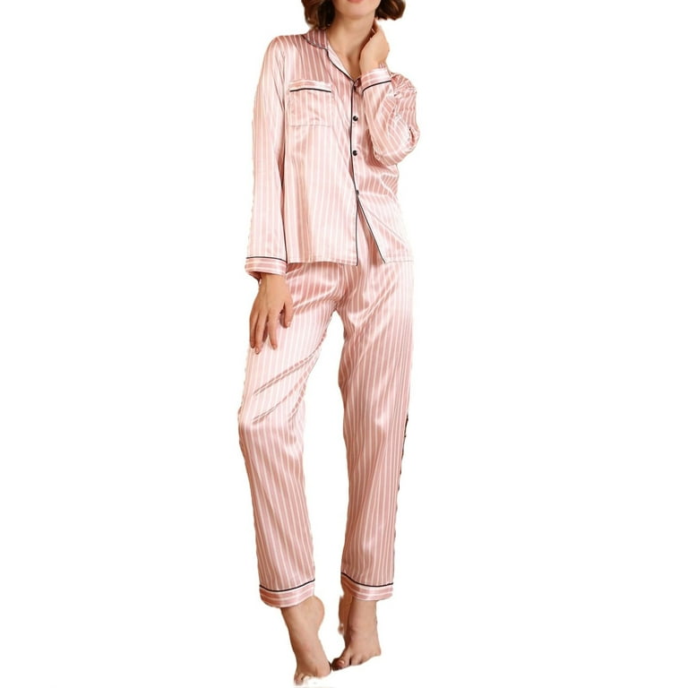 Pink striped satin pyjamas sale