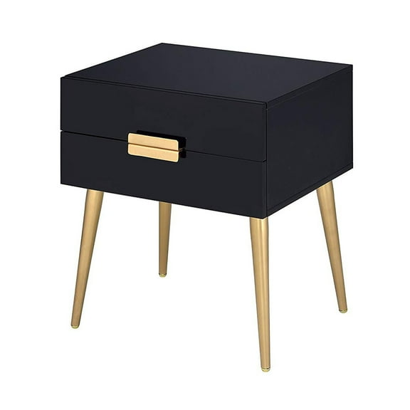 Benzara Denvor Square End Table with Drawers, Black & Gold