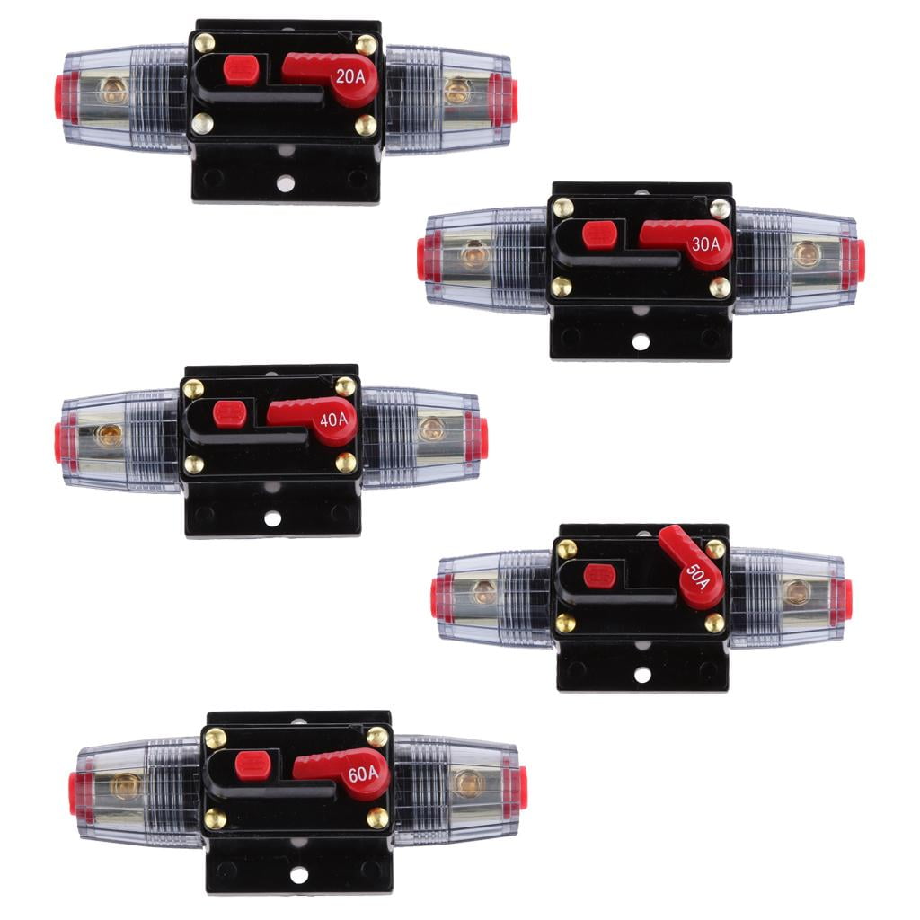 Wzmzjy 60A+30A Auto Car Protection Stereo Switch Fuse Holders Inline Circuit Breaker Reset Fuse Inverter For Car Audio System Protection 12V-24V DC