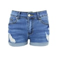 thumbnail image 4 of jinghuiyue Womens Mid Rise Stretchy Denim Shorts Casual Distressed Ripped Rolled Hem Jean Short with Pockets L, 4 of 7