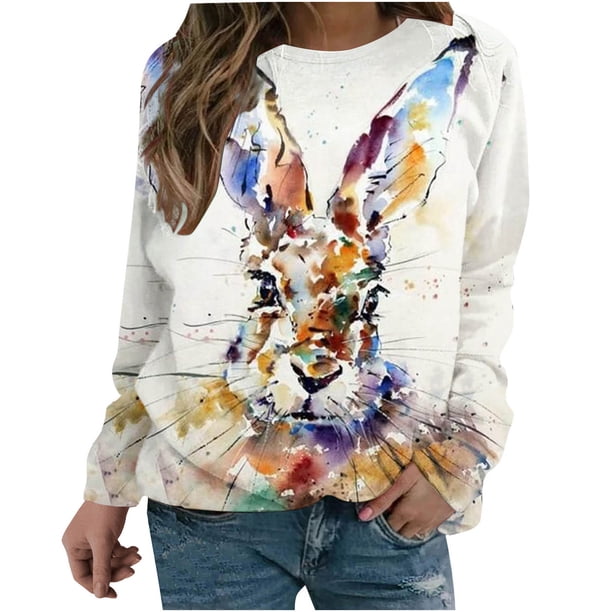 Camisas de mujer con estampado gráfico de manga larga con cuello redondo, sudadera, suéter, tops cómodos Fridja hkj1596