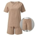 thumbnail image 4 of Baqcunre Women's Loose Solid Cotton Linen Sets,Round Neck Top and Shorts Set,Size M-3XL,Lounge Sets for Women,Two Piece Sets for Women,Vacation Outfits for Women,Womens Clothes,Color Coffee, 4 of 6
