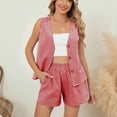 thumbnail image 2 of Women’s Summer Casual 2 Piece Short Sets 2026 Button Suit Vest Tops Shorts Dressy Business Work Outfits 2 Piece Sets For Women, 2 of 9