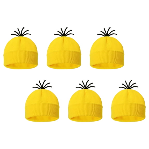 6PCS Yellow Acrylic Knitted Brimless Hat With Tassels Soft Winter Hat For Adults Kids Halloween Costume Accessories
