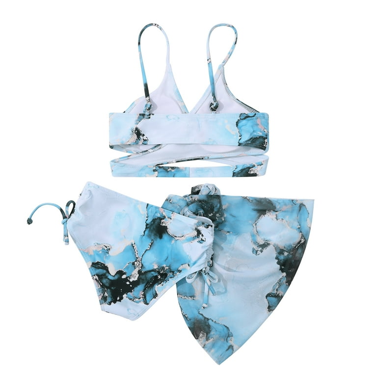 GYRATEDREAM Girl's 3 Pieces V Neck Bikini Swimsuit with Wrap Beach