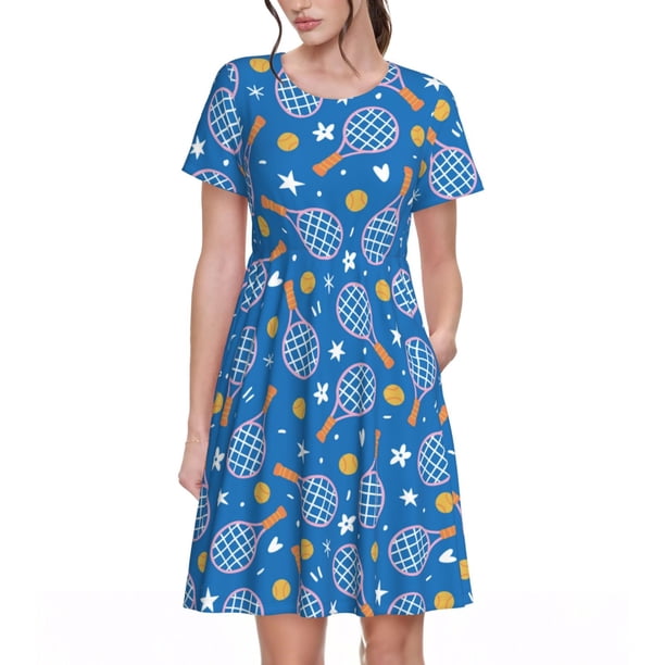 Balery Tennis Vestidos sueltos de manga corta para mujer, vestidos de verano 2025, vestidos casuales de corte A con vuelo.