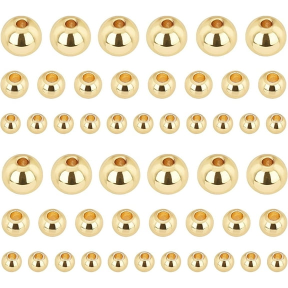 180pcs 18K Gold Plated Beads 3mm 4mm 6mm Bracelet Beads Smooth Metal Spacer Beads Seamless Gold Ball Brass Tiny Beads for Summer Hawaii Layered Necklace Bracelet Jewelry Making