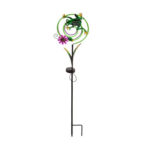 Evergreen Flag Beautiful Frog Chasing Light Solar Swirl Garden Stake - 2 x 8 x 36 Inches