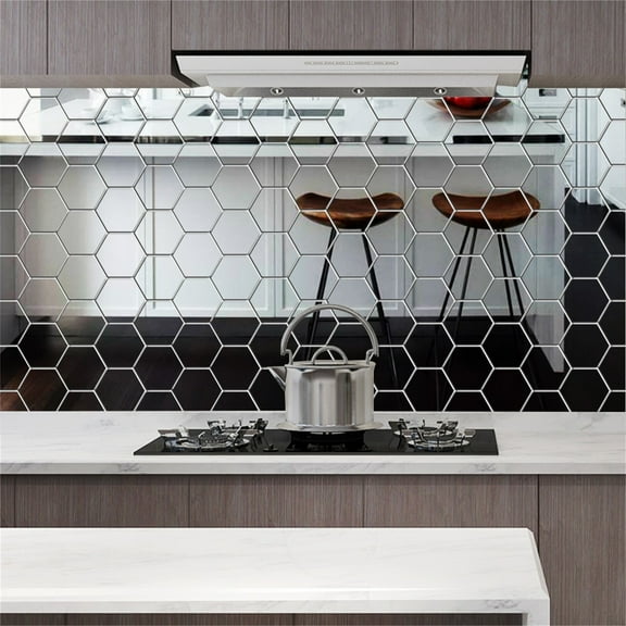 BNNG 12PCS Mirror Wall Stickers Hexagon Mirror Art Acrylic Wall Sheet Tiles Home Living Room Bedroom Sofa TV Background Wall Decal Decoration DIY Home Decorative
