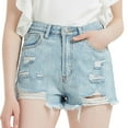 thumbnail image 2 of Sngxgn Women's High Waisted Ripped Stretchy Denim Short Summer Jean Shorts(Light Blue,XXS), 2 of 9