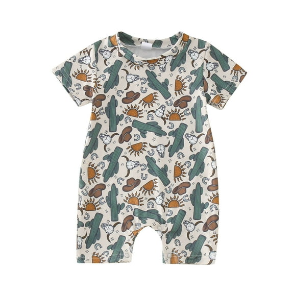 Weebloom Baby Sleepwear,Toddler Western Boot Print Short Sleeve Cactus Sun Print Jumpsuits Outwear Nightwear Baby Girl Romper,0-3 Months