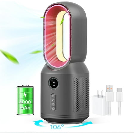

Desk Fan Portable Bladeless Fan 13 Inch Small Quiet Cooling Office Fan 106° Oscillation LED Display 3 Wind Speeds&3 Light Modes Personal Battery Operated Table Fan for Home Office Bedroom（Rose）