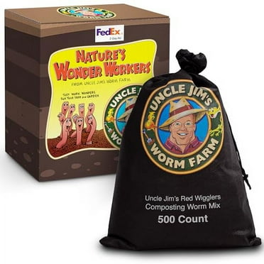Uncle Jim's Worm Farm 500 Count Red Wiggler Composting Worms Mix for Garden Soil or Fishing | Starter Pack of Compost Worms Improves Soil Structure and Quality for Healthier Garden