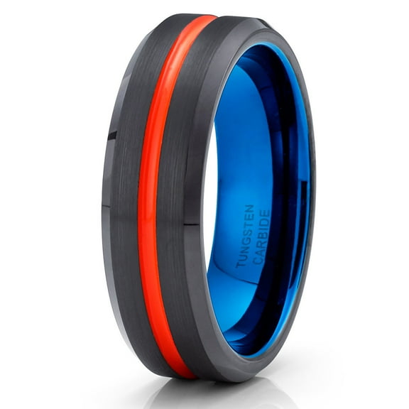 Orange Tungsten Wedding Band Blue Tungsten Ring Orange Wedding Ring 6mm Orange Tungsten Engagement Ring Men & Women Comfort Fit Ring