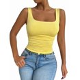 thumbnail image 4 of Women'S Summer Sleeveless Square Neck Tank Top Ruched Slim Fit Basic Vest Tops Yellow XS, 4 of 9