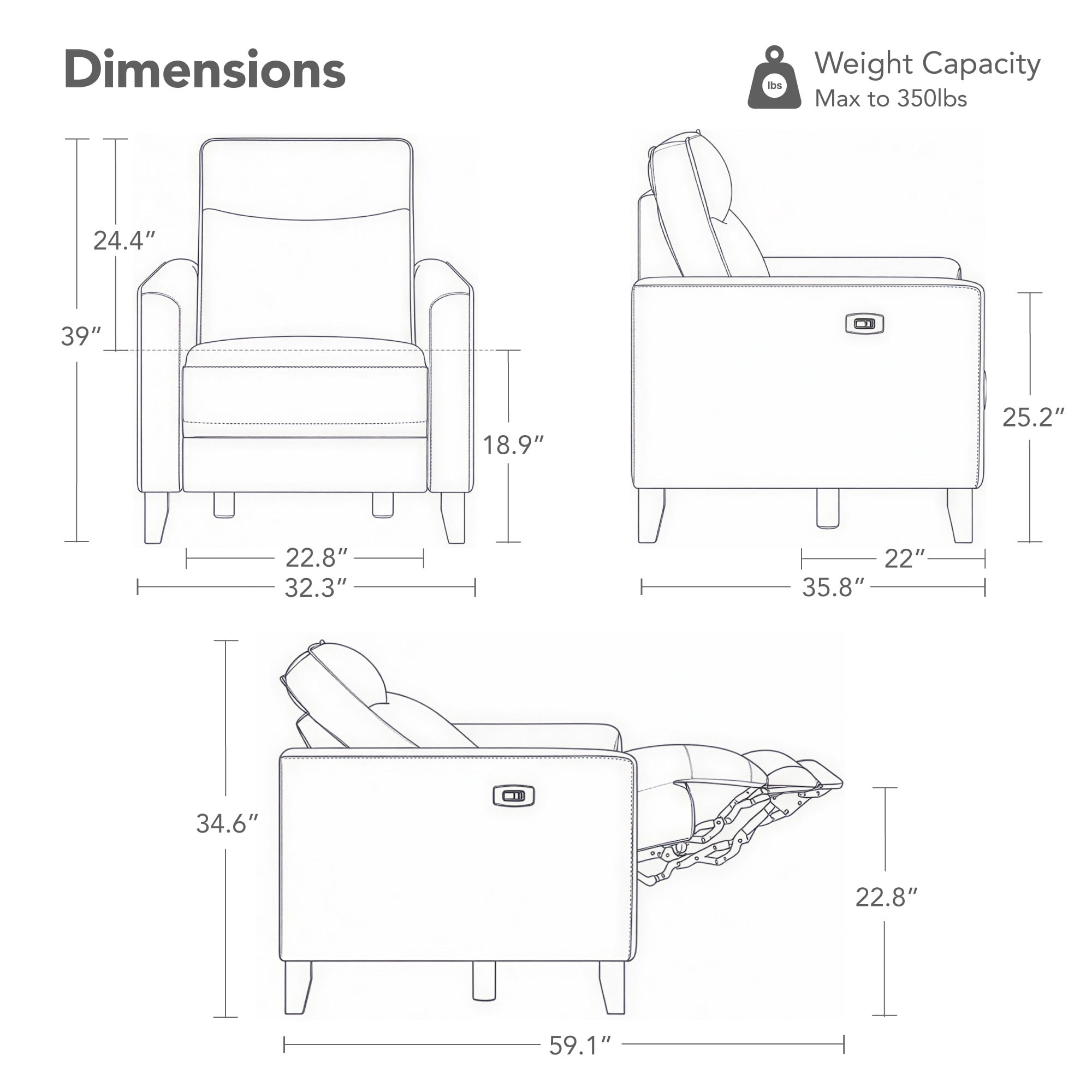 Spruce & Spring Zero Wall Power Recliner Chair for Living Room - Faux Leather Espresso