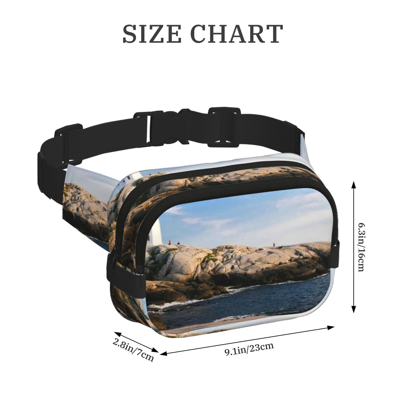Picia Lighthouse Print Square Double-Layer Waist Bag Mini Adjustable Waist Belt Bag Exercise Running Travel Hiking